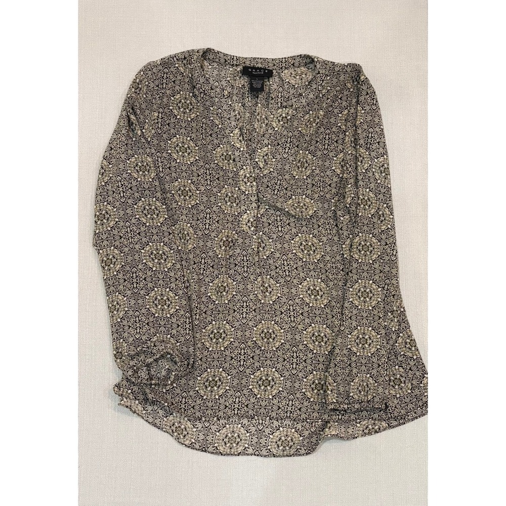 Grace The Perfect Fit Blouse Women L Black Medallion Excellent V-Neck Top